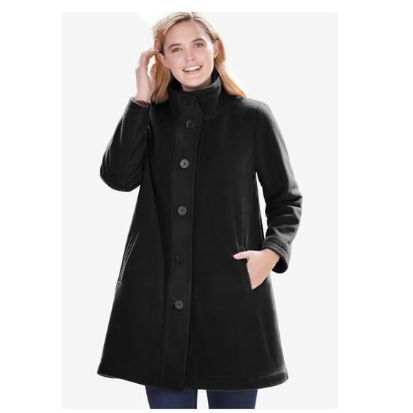 Woman Within Fleece Swing Funnel-Neck Winter  Coat Black Various Sizes NWOT - Picture 1 of 6